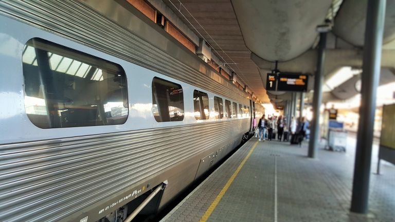 A train from Stockholm has arrived at Oslo Sentral station